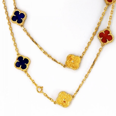 18K Yellow Gold 12 Clover Motif 36 Inches Necklace