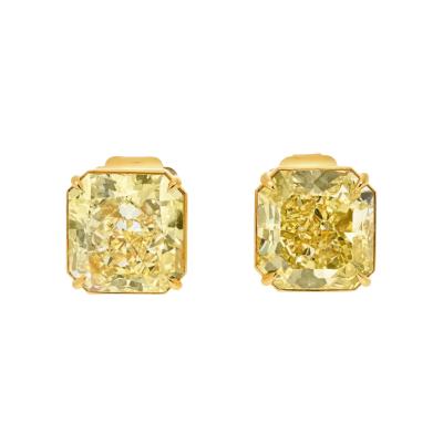18K Yellow Gold 14 30cttw Radiant Cut Fancy Yellow Diamond Stud Earrings