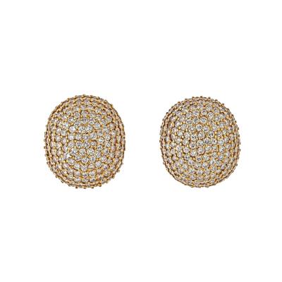 18K Yellow Gold 17 Carats Large Bombe Diamond Cluster Oval Earrings