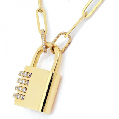 18K Yellow Gold 2 08cttw Diamond Padlock Pendant Necklace