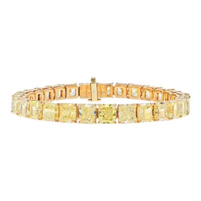 18K Yellow Gold 32 17cttw Radiant Cut Fancy Yellow GIA Certified Tennis Bracelet