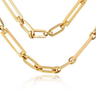 18K Yellow Gold 36 Inches Paper Clip Vintage Chain Necklace