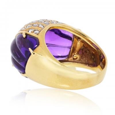 18K Yellow Gold Amethyst And Diamond Ring