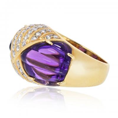 18K Yellow Gold Amethyst And Diamond Ring