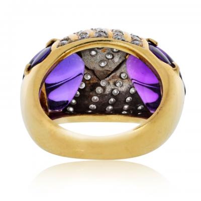 18K Yellow Gold Amethyst And Diamond Ring