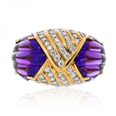 18K Yellow Gold Amethyst And Diamond Ring