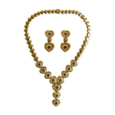 18K Yellow Gold Blue Sapphire Diamond Jewelry Se