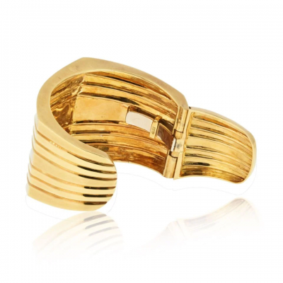 18K Yellow Gold Geometric Hinged Cuff Bangle Bracelet