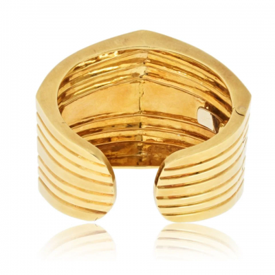 18K Yellow Gold Geometric Hinged Cuff Bangle Bracelet