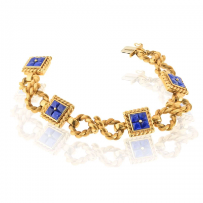 18K Yellow Gold Lapis Rope Link Bracelet