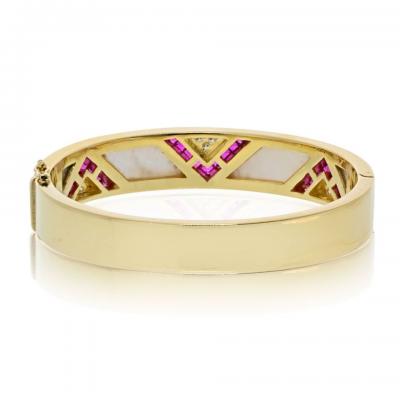 18K Yellow Gold Mother Of Pearl Ruby And Diamond Bracelet