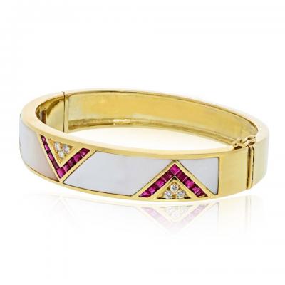 18K Yellow Gold Mother Of Pearl Ruby And Diamond Bracelet