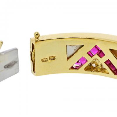 18K Yellow Gold Mother Of Pearl Ruby And Diamond Bracelet