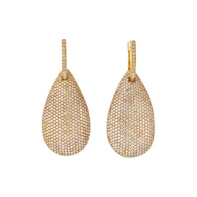 18K Yellow Gold Pave Diamond Drop Dangling Earrings