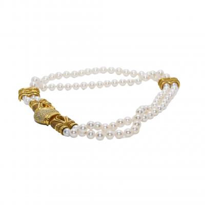 18K Yellow Gold Pearl and Diamond Necklace