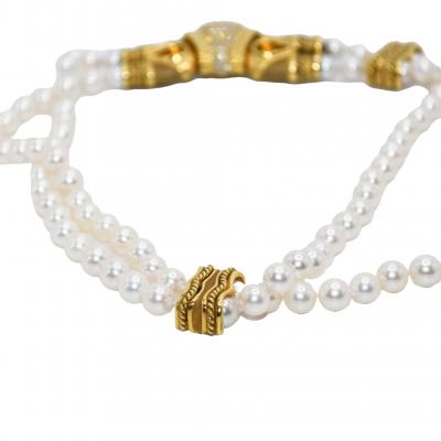 18K Yellow Gold Pearl and Diamond Necklace