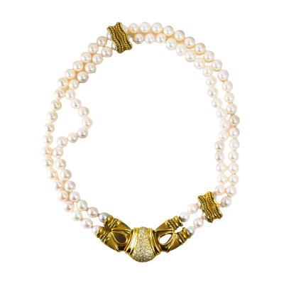 18K Yellow Gold Pearl and Diamond Necklace