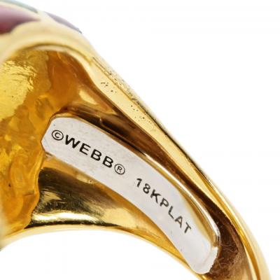 18K Yellow Gold Red And Green Enamel Custom Made Ring