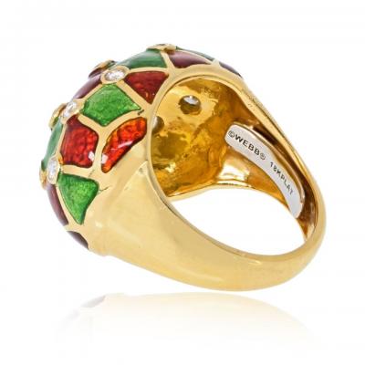 18K Yellow Gold Red And Green Enamel Custom Made Ring