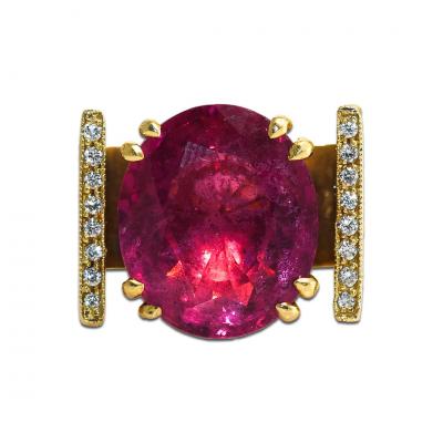 18K Yellow Gold Tourmaline Diamond Ring 16 7g