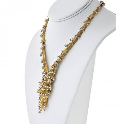18K Yellow Gold Vintage Gold Spray Diamond Necklace
