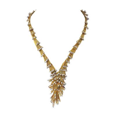 18K Yellow Gold Vintage Gold Spray Diamond Necklace