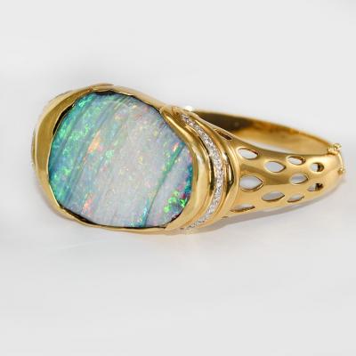 18KYG Boulder Opal Bangle Bracelet 62 3g