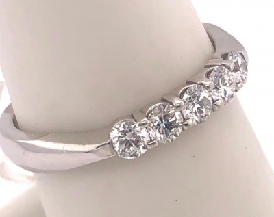 18Kt Gold Half Anniversary Ring or Wedding Band with Five Diamonds 0 50 Carat