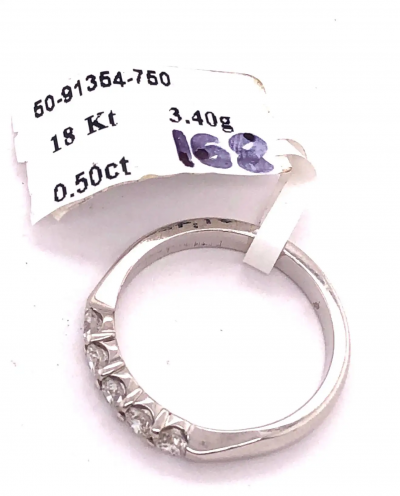 18Kt Gold Half Anniversary Ring or Wedding Band with Five Diamonds 0 50 Carat