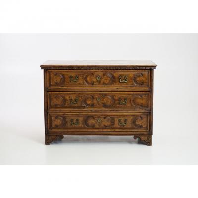 18TH C CARVED BURL WALNUT COMMODE