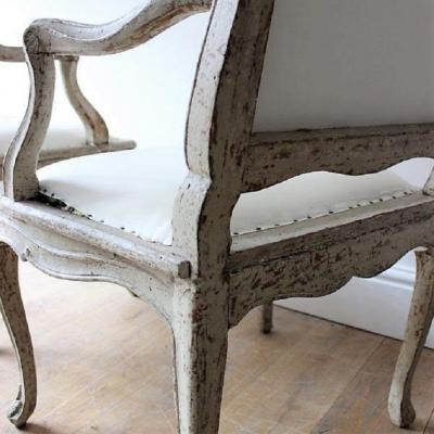 18TH C LOUIS XV ARMCHAIRS SIGNED BLANCHARD PAIR