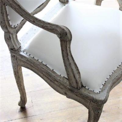 18TH C LOUIS XV ARMCHAIRS SIGNED BLANCHARD PAIR