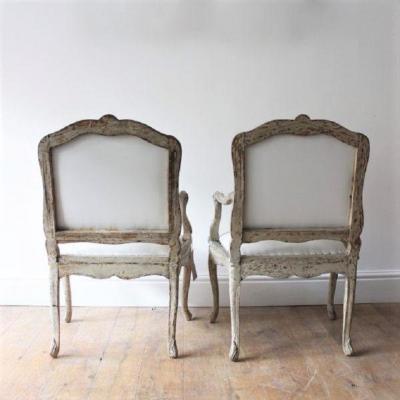 18TH C LOUIS XV ARMCHAIRS SIGNED BLANCHARD PAIR