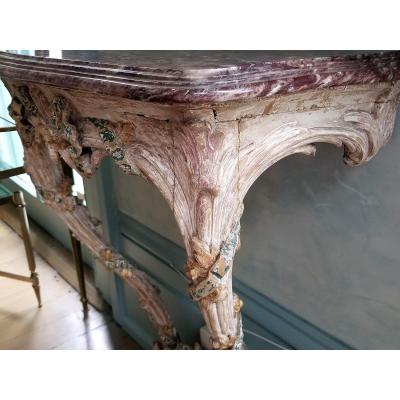 18TH C LOUIS XVI CARVED PAINTED WOOD CONSOLE