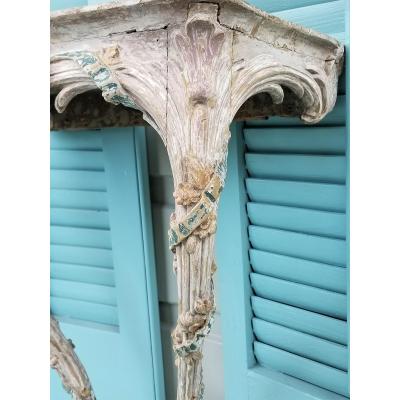 18TH C LOUIS XVI CARVED PAINTED WOOD CONSOLE