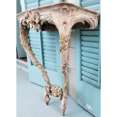 18TH C LOUIS XVI CARVED PAINTED WOOD CONSOLE