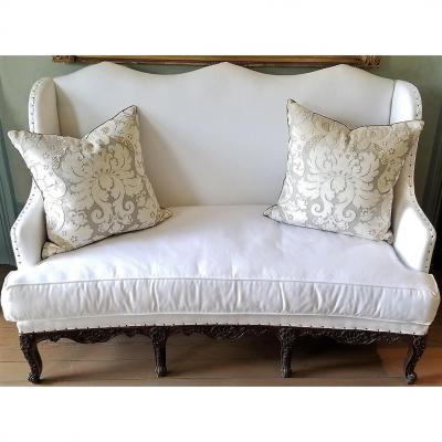 18TH C REGENCE BANQUETTE NEW WHITE UPHOLSTERY 