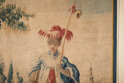 18TH CENTURY AUBUSSON CHINOISERIE TAPESTRY FRAGMENT AFTER A DRAWING BY BOUCHER