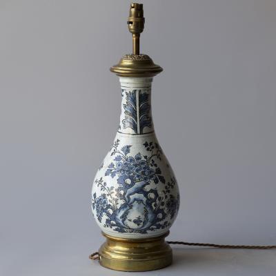 18TH CENTURY FA ENCE BOTTLE CONVERTED TO A TABLE LAMP