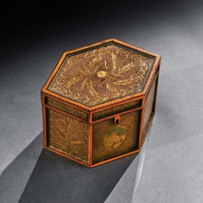18TH CENTURY GEORGIAN PAPER SCROLLED QUILLED SATINWOOD TEA CADDY