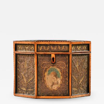 18TH CENTURY GEORGIAN PAPER SCROLLED QUILLED SATINWOOD TEA CADDY