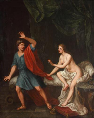 18TH CENTURY OIL ON CANVAS DEPICTING JOSEPH AND POTIPHARS WIFE