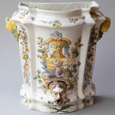 18TH CENTURY POLYCHROME FAIENCE WALL FOUNTAIN