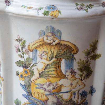 18TH CENTURY POLYCHROME FAIENCE WALL FOUNTAIN