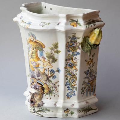 18TH CENTURY POLYCHROME FAIENCE WALL FOUNTAIN