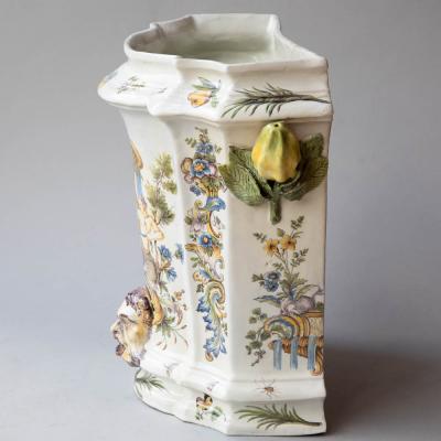 18TH CENTURY POLYCHROME FAIENCE WALL FOUNTAIN