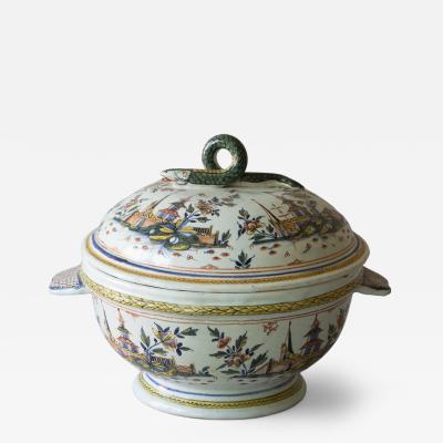 18TH CENTURY POLYCHROME SOUP TUREEN FA ENCE DE ROUEN