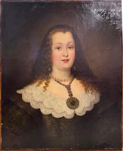 18TH CENTURY PORTRAIT OF NOBLE LADY WITH NECKLACE AND PENDANT