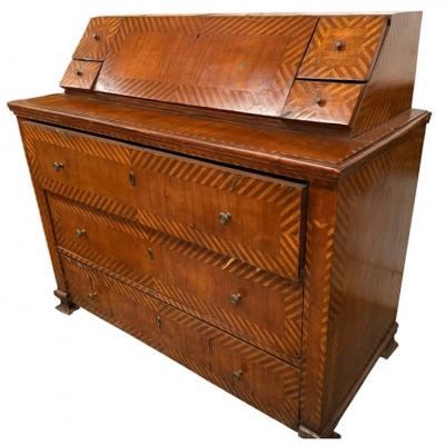 18c Style Italian Marquetry Inlaid Secretary Desk