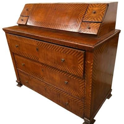 18c Style Italian Marquetry Inlaid Secretary Desk